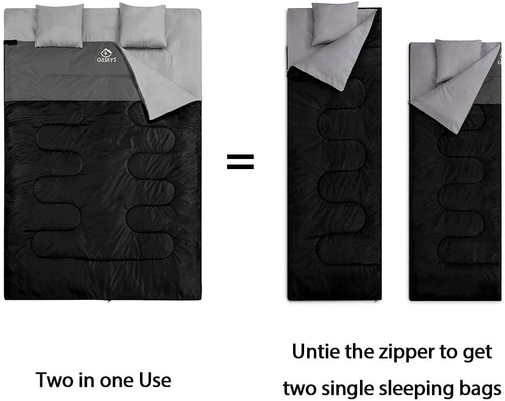 oaskys Double Sleeping Bag for Adults with 2 Pillows - Queen Size XL Waterproof Sleeping Bag for All Season Camping Hiking Backpacking 2 Person Sleeping Bags for Cold Weather & Warm - Image 3
