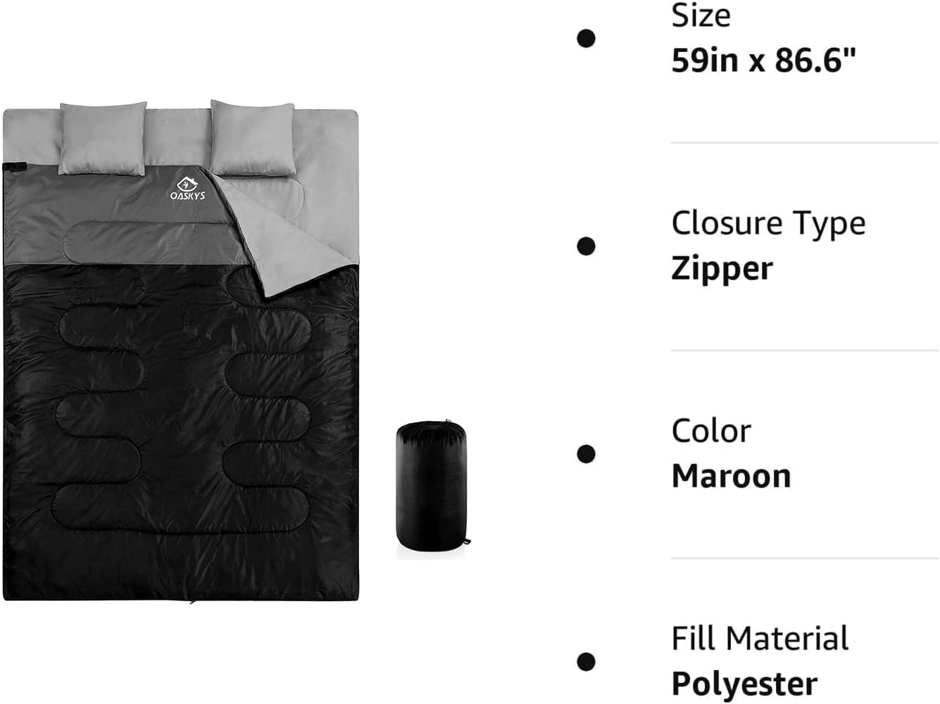 oaskys Double Sleeping Bag for Adults with 2 Pillows - Queen Size XL Waterproof Sleeping Bag for All Season Camping Hiking Backpacking 2 Person Sleeping Bags for Cold Weather & Warm - Image 7